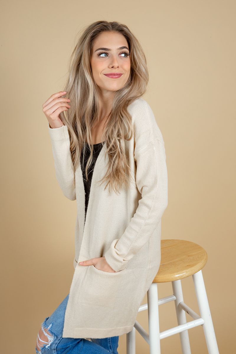 Thinking About You Sweater Cardigan in Taupe (SALE)