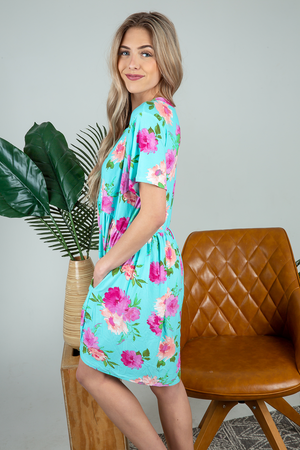Never Forget Floral Dress in Bright Teal (SALE)