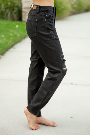 Judy Blue Find a Way Black Distressed Girlfriend Jeans (SALE)