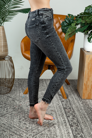 KanCan Bring it In Frayed Hem Skinny Jeans in Black