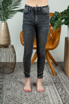 KanCan Bring it In Frayed Hem Skinny Jeans in Black