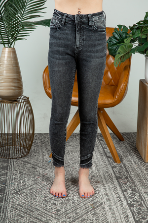 KanCan Bring it In Frayed Hem Skinny Jeans in Black
