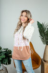 Stepping Away Animal Print Color Block Hoodie in Peach