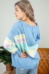 Nothing on Me Color Block Sweater Hoodie in Light Blue, Lavender, and Lemon (SALE)