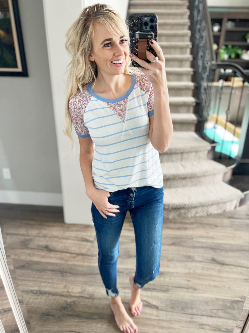 Good Advice Floral Baseball Tee in Blue