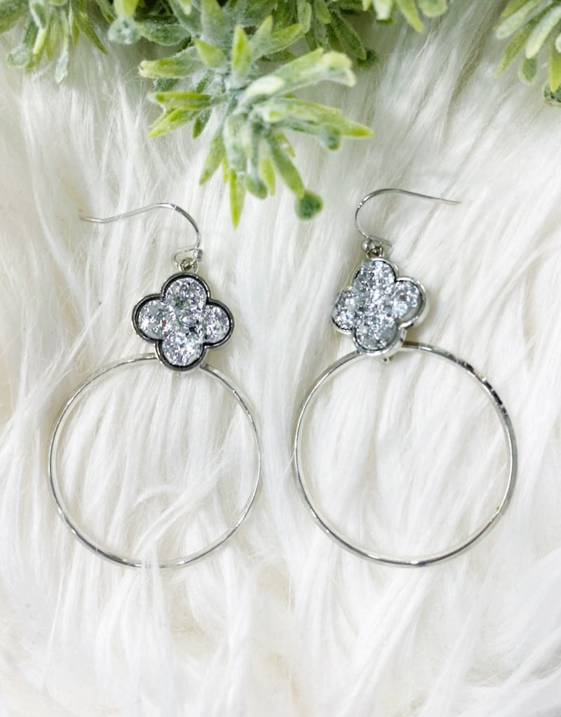 Thressa Floral Hoop Earrings in Silver