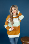 Tell Me Something Color Block Knit Sweater in Mustard, Cream and Mint (SALE)