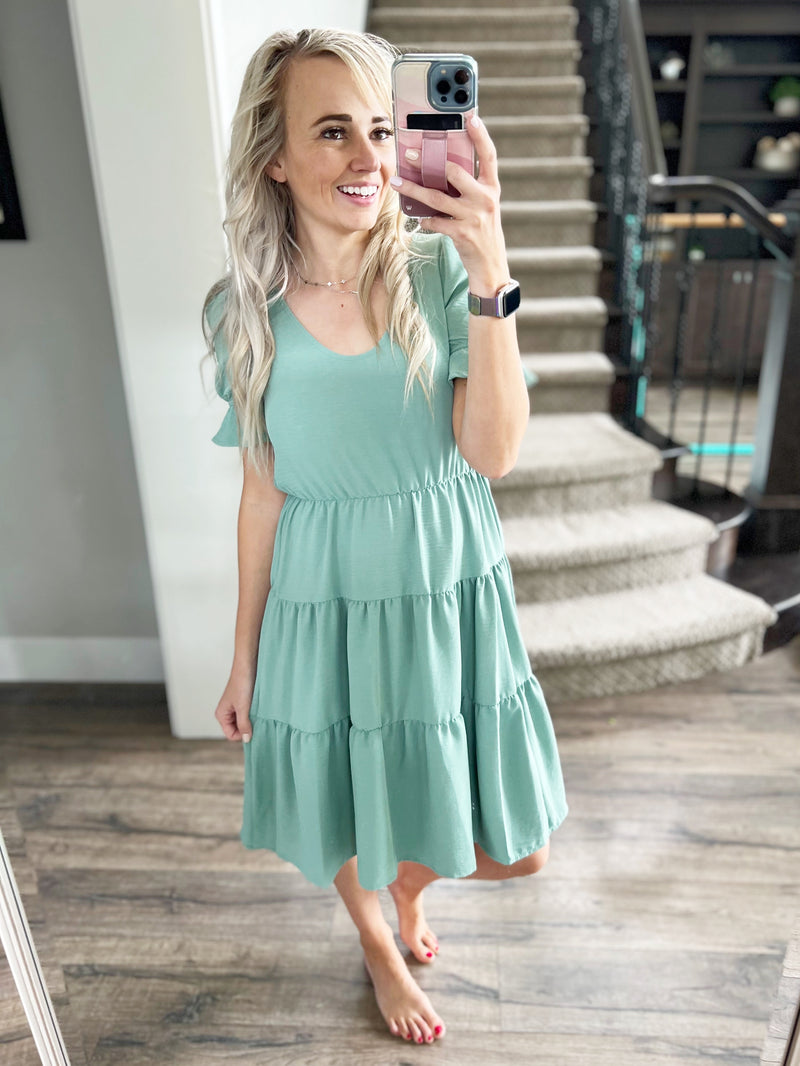 Friend in Me Tiered Dress in Sage