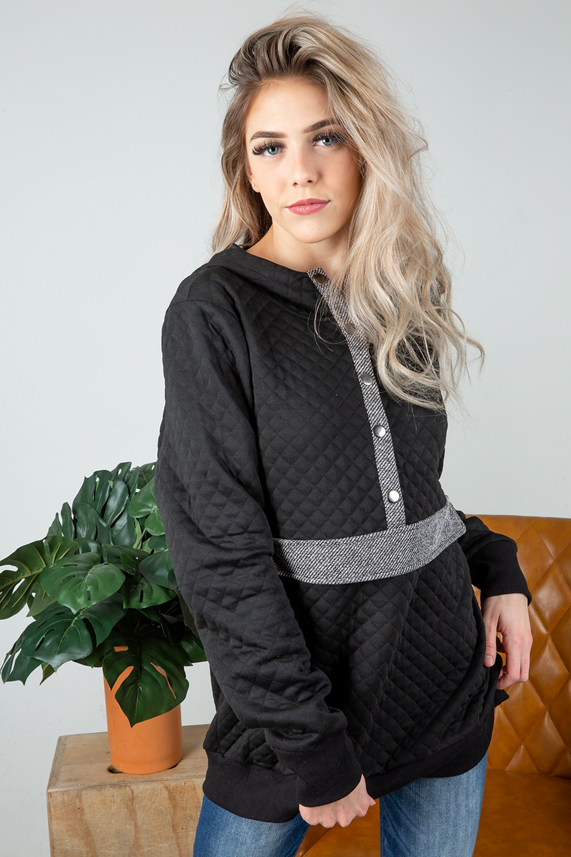 Going Away Quilted Hoodie in Black