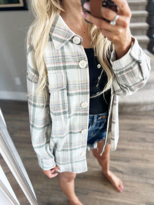 Need Me Shacket in Cream and Sage