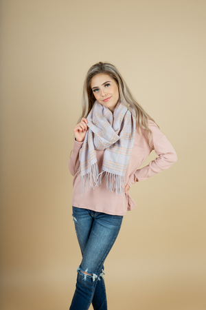 Getting Ready Plaid Scarf with Fringe in Lavender