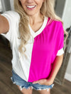 Best Girl Half Sleeve Color Block Top in Fuchsia and Ivory