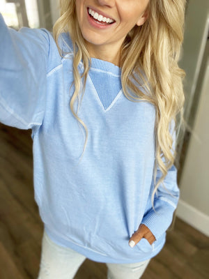 Walking Along Pullover in Spring Blue