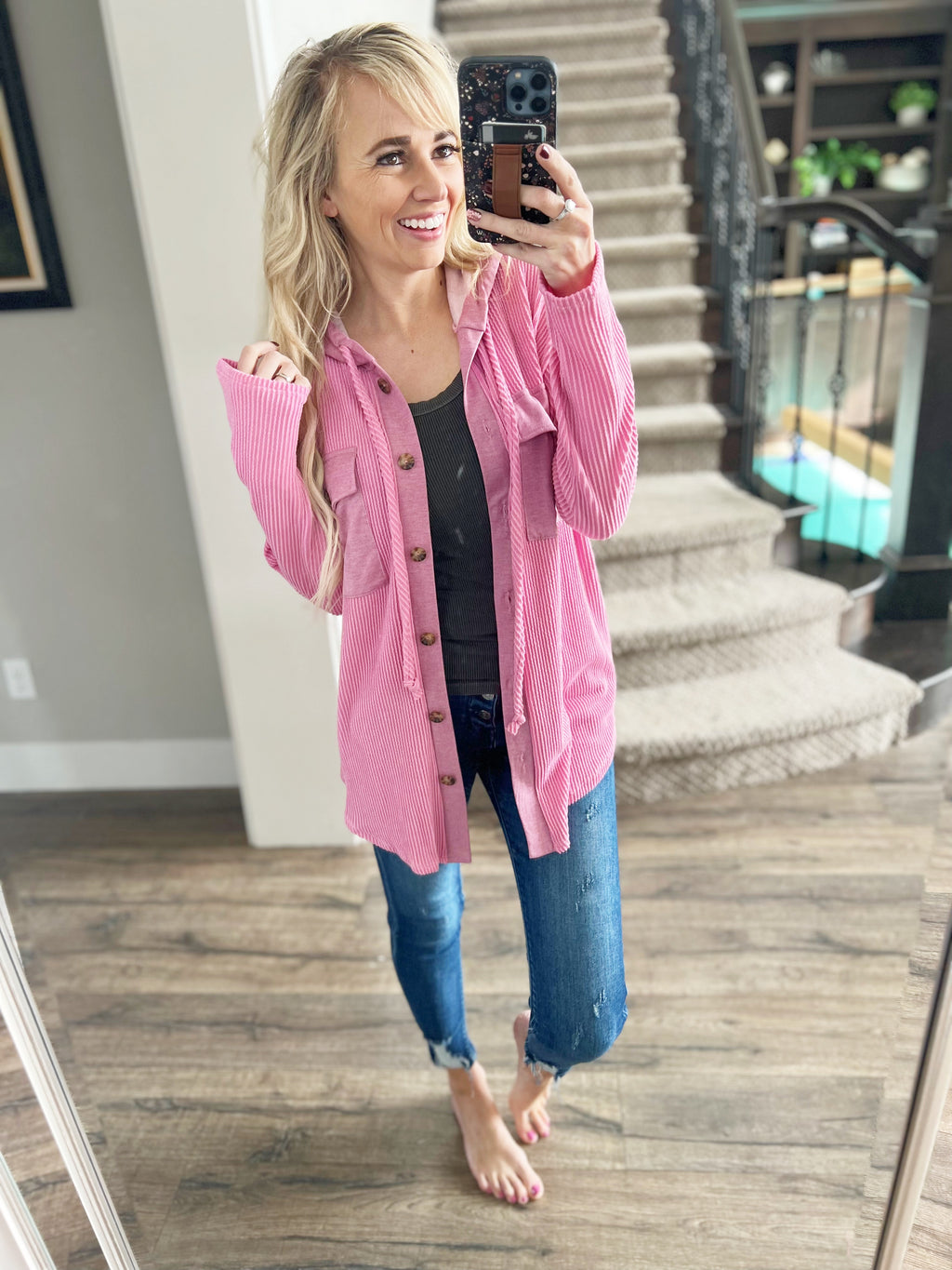 Remember When Hooded Shacket in Pink