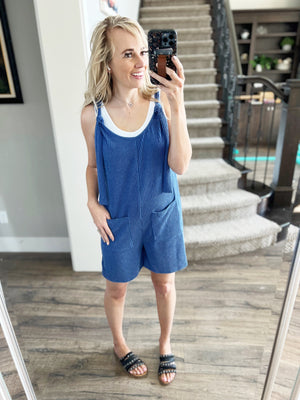 Time to Rock Ribbed Romper in Denim