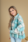 Known Better Plaid Shacket in Dusty Teal
