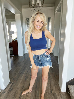 Miracle Ribbed Square Neck Padded Cropped Tank (Multiple Colors)