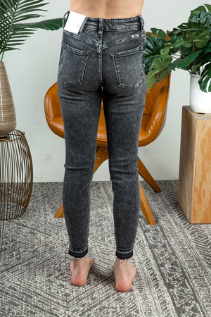 KanCan Bring it In Frayed Hem Skinny Jeans in Black