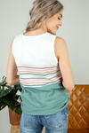One Last Time Striped Color Block Sweater Tank in Teal
