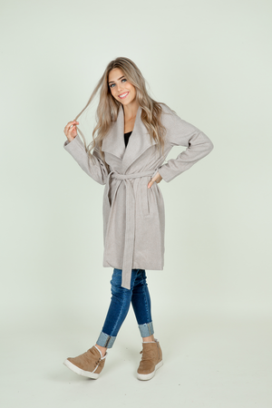 About You Belted Coat in Gray Taupe