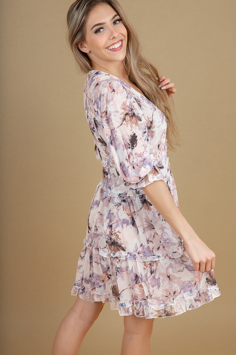 Too Many People Floral Dress in Blush