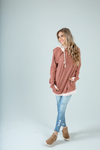 Your Eyes Striped Ribbed Double Hoodie in Brick (SALE)