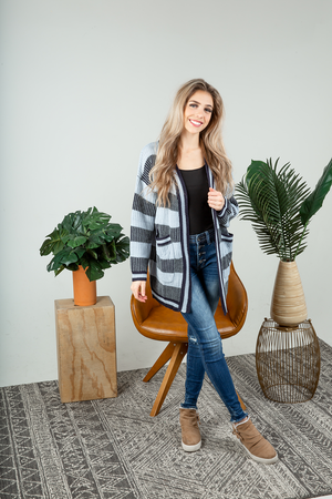 I Hear It Knit Color Block Cardigan in Dusty Blue and Navy (SALE)
