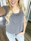 Most Fabulous Knit Twist Neck Short Sleeve Top in Charcoal