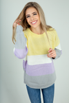 Like It or Not Color Block Sweater in Lemon, Lavender, and Gray (SALE)