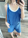 Time to Rock Ribbed Romper in Denim