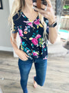 A Little Luck Short Sleeve in Navy and Fuchsia