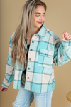 Known Better Plaid Shacket in Dusty Teal