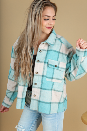 Known Better Plaid Shacket in Dusty Teal