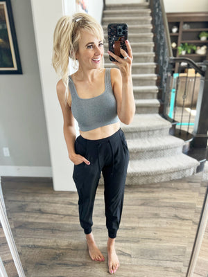 Miracle Ribbed Square Neck Padded Cropped Tank (Multiple Colors)