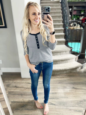 Never Let You Down Striped Henley Top