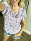 Best Lover Flutter Sleeve Top in Purple Floral