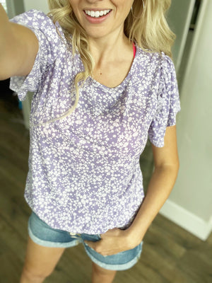 Best Lover Flutter Sleeve Top in Purple Floral