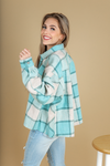 Known Better Plaid Shacket in Dusty Teal