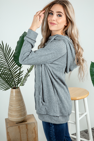 After Ribbed Double Hoodie in Gray (SALE)