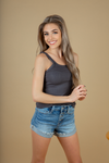 Want Me To Stay Ribbed Tank Top in Charcoal (SALE)