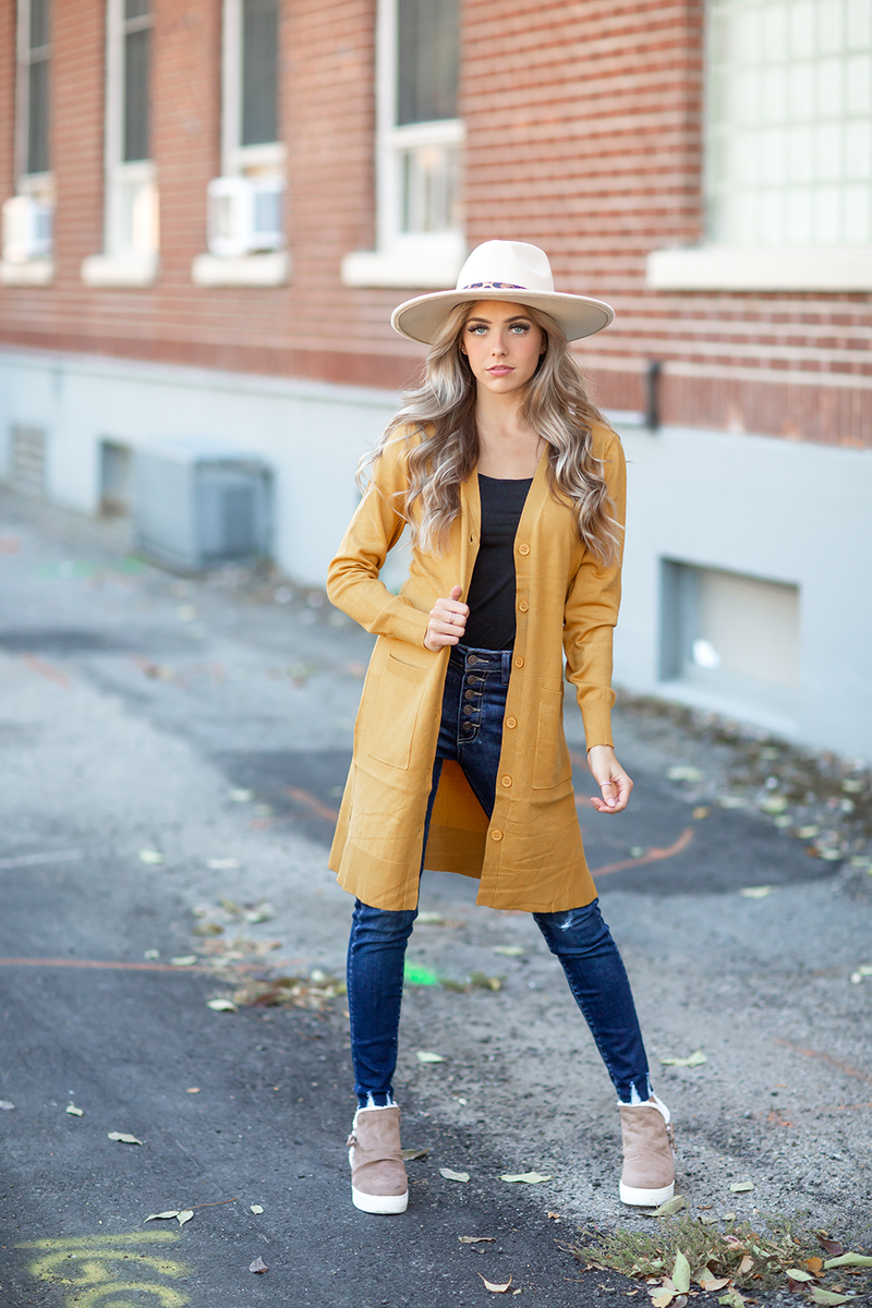Live Today Button Up Cardigan in Gold