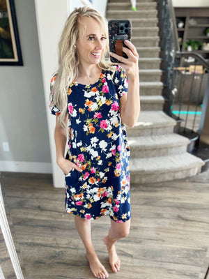 Sunny Days Floral Dress in Navy