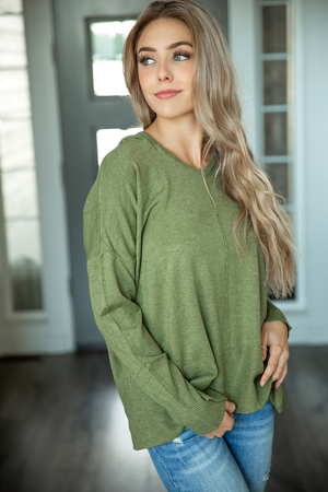 Walking Around Hooded Sweater in Olive (SALE)