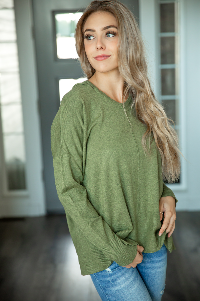 Walking Around Hooded Sweater in Olive (SALE)