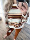 Falling Behind Striped Sweater in Rust and Olive