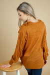 Got That Swing Button Up Sweater with Ruffles in Caramel (SALE)