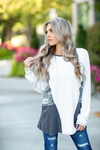 Met My Destiny Long Sleeve Top in Heather Ivory and Camo (SALE)