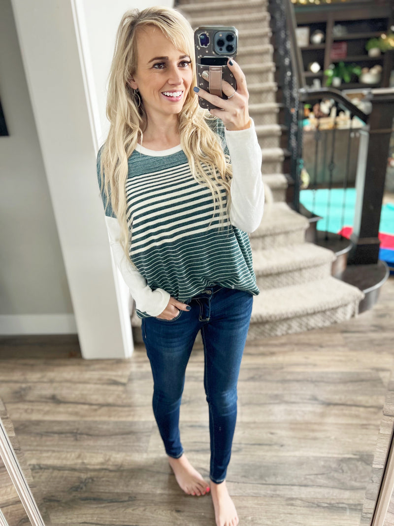 Here I Go Again Striped Top in Teal