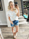 Larissas Floral Ruffled Top in Light Gray