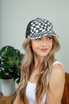 CC Ponytail Checker Baseball Cap in Black and White